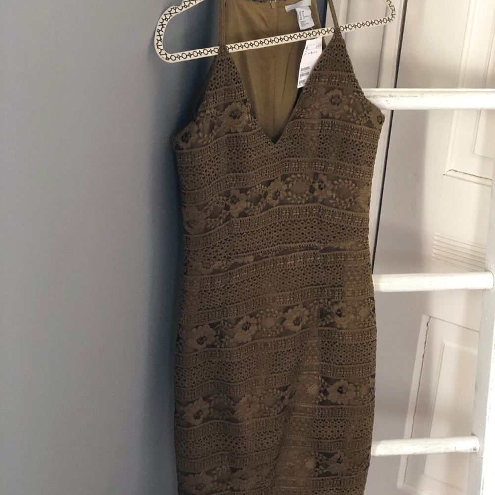 H&M army green lace pencil dress